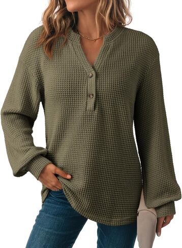 Dokotoo Womens Waffle Tops 2025 Dary Disual Button Tirts Long Long in Saudi Arabia