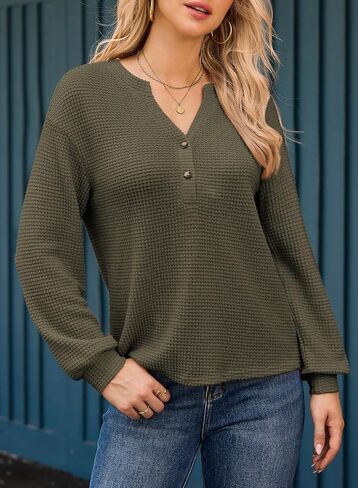 Dokotoo Womens Waffle Tops 2025 Dary Disual Button Tirts Long Long in Saudi Arabia