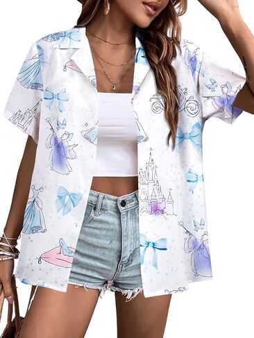 Magical Shirt Women Magic Hawaiian Shirts Princess Tshirt Funny Castle Graphic Family Vacation Button Up Top in Saudi Arabia