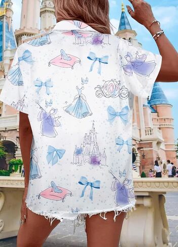 Magical Shirt Women Magic Hawaiian Shirts Princess Tshirt Funny Castle Graphic Family Vacation Button Up Top in Saudi Arabia