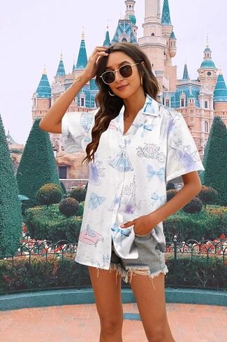 Magical Shirt Women Magic Hawaiian Shirts Princess Tshirt Funny Castle Graphic Family Vacation Button Up Top in Saudi Arabia