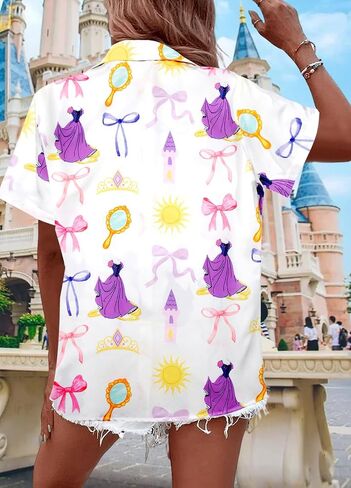 Magical Shirt Women Magic Hawaiian Shirts Princess Tshirt Funny Castle Graphic Family Vacation Button Up Top in Saudi Arabia