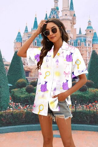 Magical Shirt Women Magic Hawaiian Shirts Princess Tshirt Funny Castle Graphic Family Vacation Button Up Top in Saudi Arabia