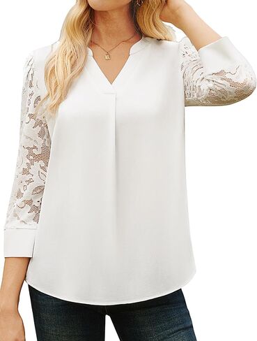 GRACE KARIN Women 3/4 Lace Sleeve Dressy Tops Henley V-Neck Blouses Business Work Office Shirts in Kuwait