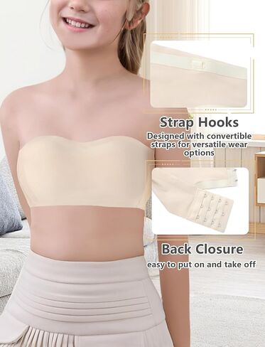 SEAUR Girl Bandeau Bra Seamless Wireless Bras Strapless Tube Bra with Detachable Adjustable Straps 8-16 Years in Saudi Arabia