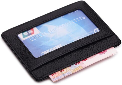 MEKU Handmade Genuine Leather Unisex Slim Card Case Super Thin Fashion Card Holder Compact Wallet With ID Card Window Black in Saudi Arabia