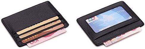 MEKU Handmade Genuine Leather Unisex Slim Card Case Super Thin Fashion Card Holder Compact Wallet With ID Card Window Black in Saudi Arabia