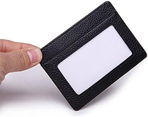 MEKU Handmade Genuine Leather Unisex Slim Card Case Super Thin Fashion Card Holder Compact Wallet With ID Card Window Black in Saudi Arabia