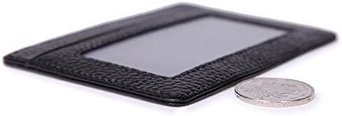 MEKU Handmade Genuine Leather Unisex Slim Card Case Super Thin Fashion Card Holder Compact Wallet With ID Card Window Black in Saudi Arabia