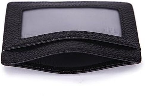 MEKU Handmade Genuine Leather Unisex Slim Card Case Super Thin Fashion Card Holder Compact Wallet With ID Card Window Black in Saudi Arabia