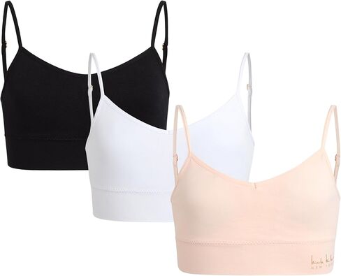 Nicole Miller Girls' Training Bra - 3 Pack/6 Pack Seamless Long Line Cami Bralette - Breathable Sports Bra for Girls (S-XL), Size Large, Light Pink/Ice White/Black- 3pk in Kuwait