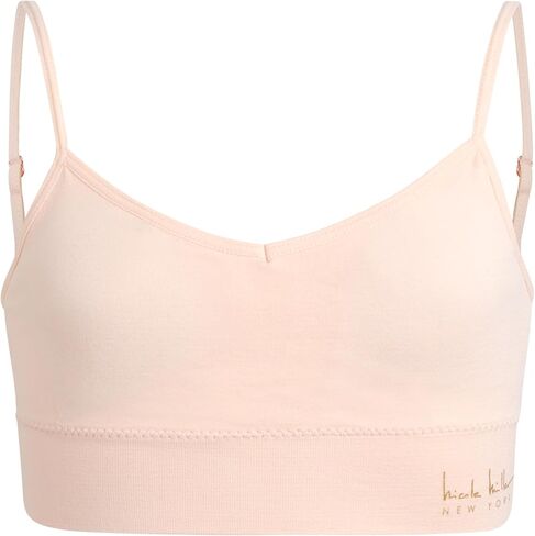 Nicole Miller Girls' Training Bra - 3 Pack/6 Pack Seamless Long Line Cami Bralette - Breathable Sports Bra for Girls (S-XL), Size Large, Light Pink/Ice White/Black- 3pk in Kuwait