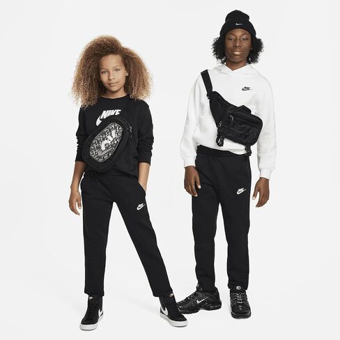 Nike Sportswear Club Fleece Big Kids Open Pants (FD3010-010 ، Black/White) in Saudi Arabia