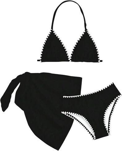 SHENHE Girl's 3 Piece Swimsuits with Cover Up Triangle Halter High Waisted Bikini Bathing Suits in Saudi Arabia