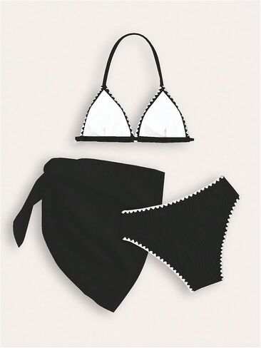 SHENHE Girl's 3 Piece Swimsuits with Cover Up Triangle Halter High Waisted Bikini Bathing Suits in Saudi Arabia