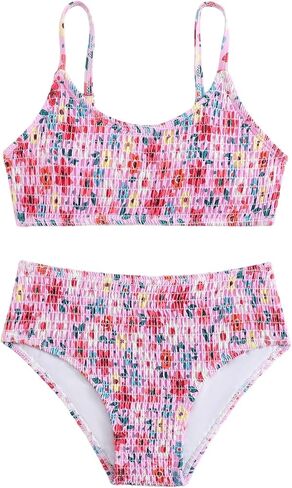 Soly Hux Girl's Floral Print Bikini Set Spaghetti Strap Sucked Sucked Sucked Suit Suite Swimsuit in Kuwait
