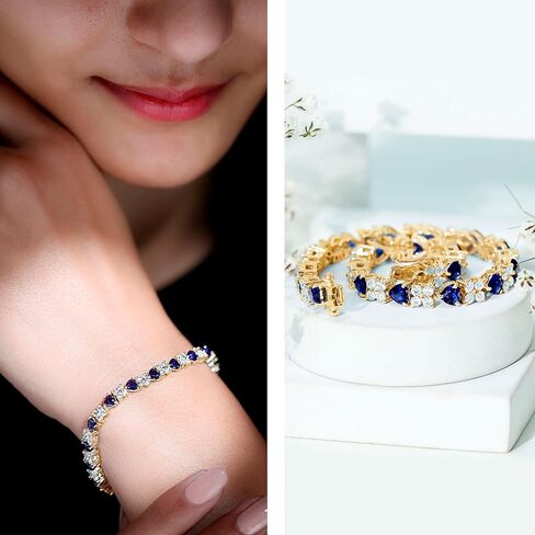 Certified Lab Grown Blue Sapphire Heart Tennis Bracelet, Aaaa Quality, Sapphire Moissanite Wedding Bracelet - Ready To Gift in Saudi Arabia