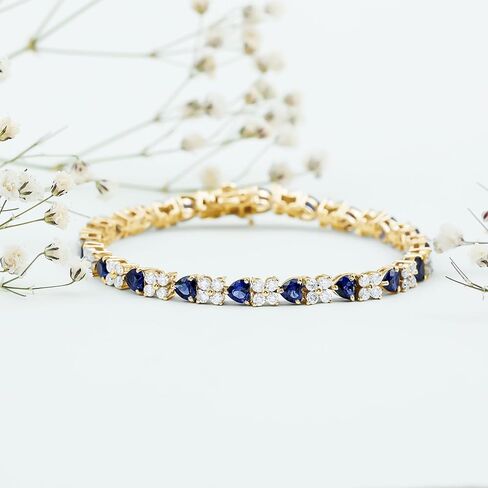 Certified Lab Grown Blue Sapphire Heart Tennis Bracelet, Aaaa Quality, Sapphire Moissanite Wedding Bracelet - Ready To Gift in Saudi Arabia