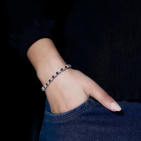 Certified Lab Grown Blue Sapphire Heart Tennis Bracelet, Aaaa Quality, Sapphire Moissanite Wedding Bracelet - Ready To Gift in Saudi Arabia