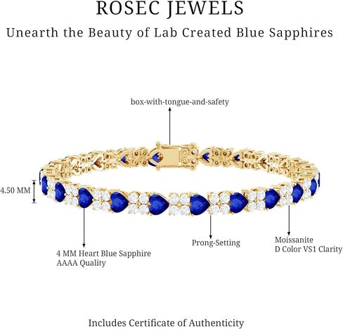 Certified Lab Grown Blue Sapphire Heart Tennis Bracelet, Aaaa Quality, Sapphire Moissanite Wedding Bracelet - Ready To Gift in Saudi Arabia