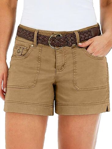 Flamingals Women's Mid Waist Solid Split Side Flap Pocket Casual Shorts in Kuwait