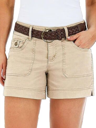 Flamingals Women's Mid Waist Solid Split Side Flap Pocket Casual Shorts in Kuwait