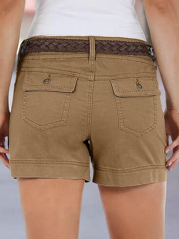 Flamingals Women's Mid Waist Solid Split Side Flap Pocket Casual Shorts in Kuwait