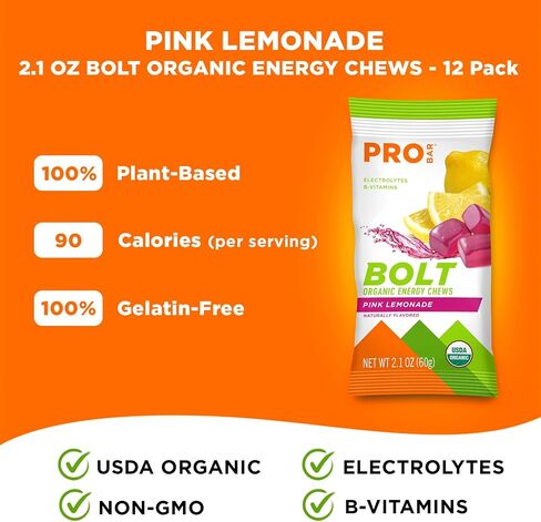 PROBAR - Bolt Organic Energy Chews, Raspberry, Non-GMO, Gluten-Free, USDA Certified Organic, Healthy, Natural Energy, Fast Fuel Gummies with Vitamins B & C (12 Count in Saudi Arabia