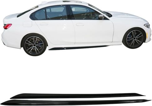 Ikon Motorsports ، التنانير الجانبية متوافقة مع 2019-2025 BMW G20 3 Series M-Sport Pumper ، M-Performance Rocker Skirt Skirt Extension Spoiler 2PC Set ABS Black in Kuwait