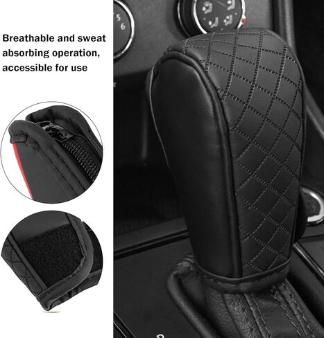 Leather Car Gear Shift Knob Cover, Anti-Slip Breathable Shifter Stick Protector, Universal for Most Cars SUVs Trucks (Red) in Kuwait