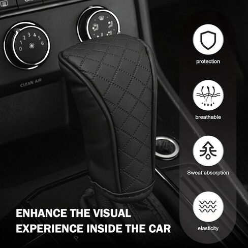 Leather Car Gear Shift Knob Cover, Anti-Slip Breathable Shifter Stick Protector, Universal for Most Cars SUVs Trucks (Red) in Kuwait