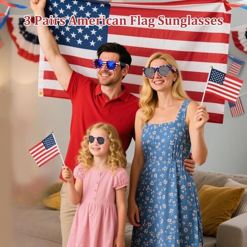 3 أزواج من 4 يوليو ديكورات نظارات الأزياء الأمريكية للنظارات الشمسية للبالغين للمراهقين البالغين الأزرق الأزرق وطني الملحقات الحفلات in Kuwait