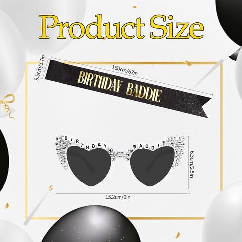 Birthday Baddie Sash & Sunglasses Happy Birthday Party Outfit for Women Men Funny Baddie Accessories in Saudi Arabia