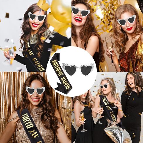 Birthday Baddie Sash & Sunglasses Happy Birthday Party Outfit for Women Men Funny Baddie Accessories in Saudi Arabia