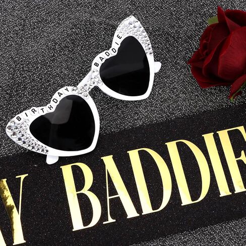 Birthday Baddie Sash & Sunglasses Happy Birthday Party Outfit for Women Men Funny Baddie Accessories in Saudi Arabia