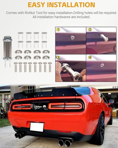 المفسد الخلفي لـ WickerBill لـ Dodge Challenger 2015-2024 SRT RT Hellcat Scat Pack مع كاميرا احتياطية ، 2 قطع من نوع Wicker Biller مع أداة Rivnut in Saudi Arabia