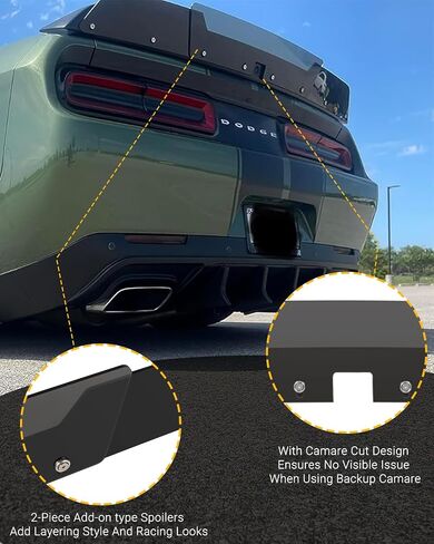 المفسد الخلفي لـ WickerBill لـ Dodge Challenger 2015-2024 SRT RT Hellcat Scat Pack مع كاميرا احتياطية ، 2 قطع من نوع Wicker Biller مع أداة Rivnut in Saudi Arabia