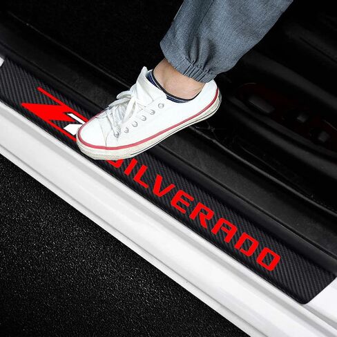 Winover 4pcs لـ Chvey Silverado Door Sill Protector عاكس 4D ألياف الكربون ملصق دخول الباب دخول الباب عتبة صفيحة العتبة ملصقات الملصقات (لفضة سيلفرادو) ... in Saudi Arabia