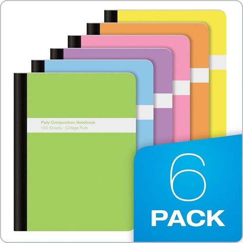 Oxford Poly Composition Notebooks 6 Pack, Wide Ruled Paper, 9-3/4 x 7-1/2 Inches, 100 Sheets, Assorted Pastel Covers (64956) in Saudi Arabia
