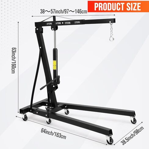 Hydraulic Engine Hoist with Lever, 2 Ton 4400LB Heavy Duty Folding Cherry Picker Shop Crane Hoist Lift with Telescopic Boom & 6 Casters for Lifting Motor, Garage, Workshop and Factory, Yellow in Saudi Arabia