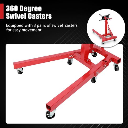 Engine Stand, 3000lbs Capacity Engine Motor Stand with 360 Degree Rotating Head, Heavy-Duty Foldable Engine Lift Stand with 6 Wheels, 4 Adjustable Arms, Red in Saudi Arabia