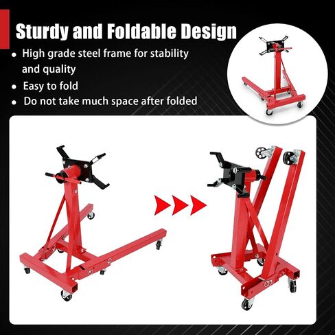 Engine Stand, 3000lbs Capacity Engine Motor Stand with 360 Degree Rotating Head, Heavy-Duty Foldable Engine Lift Stand with 6 Wheels, 4 Adjustable Arms, Red in Saudi Arabia