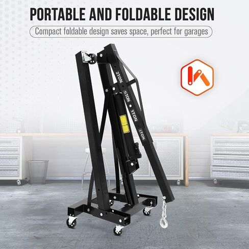 Hydraulic Engine Hoist with Lever, 2 Ton 4400LB Heavy Duty Folding Cherry Picker Shop Crane Hoist Lift with Telescopic Boom & 6 Casters for Lifting Motor, Garage, Workshop and Factory, Yellow in Saudi Arabia
