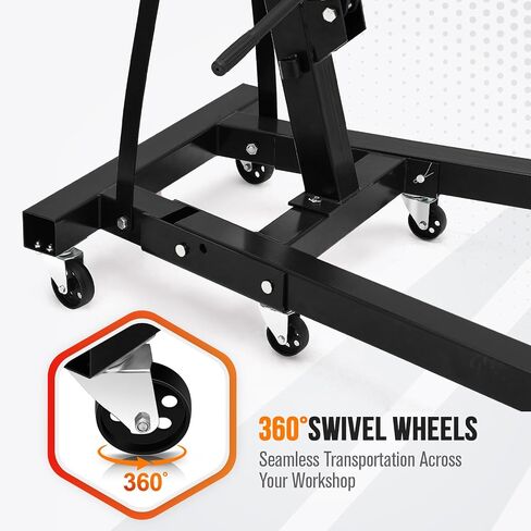 Hydraulic Engine Hoist with Lever, 2 Ton 4400LB Heavy Duty Folding Cherry Picker Shop Crane Hoist Lift with Telescopic Boom & 6 Casters for Lifting Motor, Garage, Workshop and Factory, Yellow in Saudi Arabia