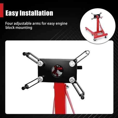 Engine Stand, 3000lbs Capacity Engine Motor Stand with 360 Degree Rotating Head, Heavy-Duty Foldable Engine Lift Stand with 6 Wheels, 4 Adjustable Arms, Red in Saudi Arabia