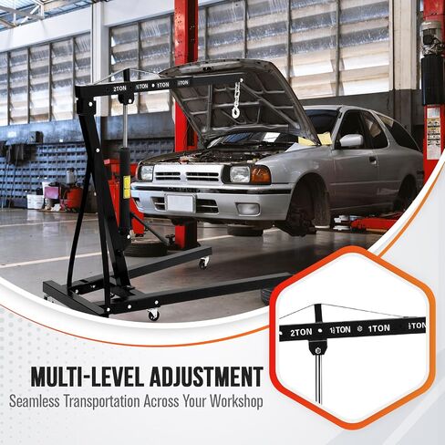 Hydraulic Engine Hoist with Lever, 2 Ton 4400LB Heavy Duty Folding Cherry Picker Shop Crane Hoist Lift with Telescopic Boom & 6 Casters for Lifting Motor, Garage, Workshop and Factory, Yellow in Saudi Arabia