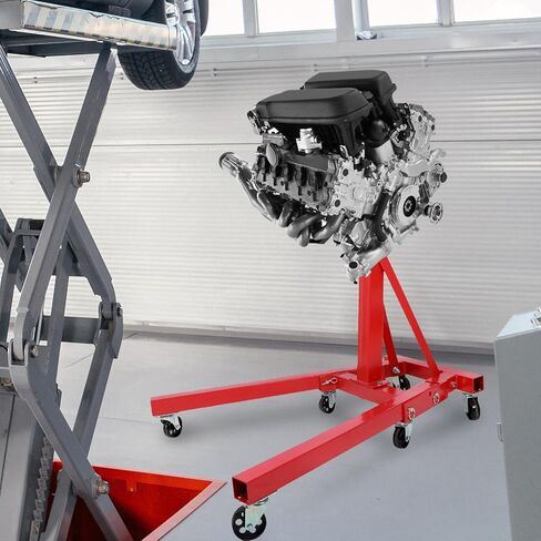 Engine Stand, 3000lbs Capacity Engine Motor Stand with 360 Degree Rotating Head, Heavy-Duty Foldable Engine Lift Stand with 6 Wheels, 4 Adjustable Arms, Red in Saudi Arabia