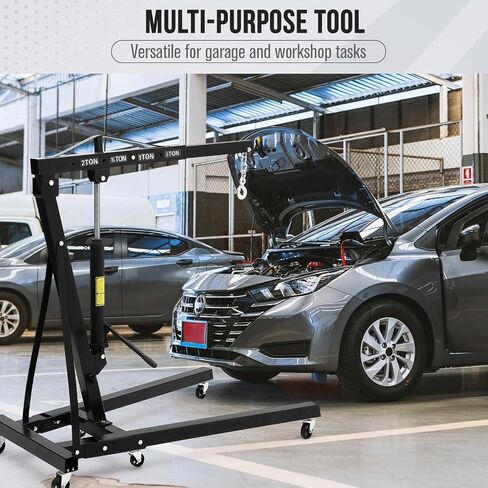 Hydraulic Engine Hoist with Lever, 2 Ton 4400LB Heavy Duty Folding Cherry Picker Shop Crane Hoist Lift with Telescopic Boom & 6 Casters for Lifting Motor, Garage, Workshop and Factory, Yellow in Saudi Arabia