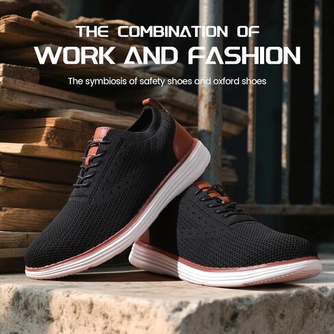 Furuian Steel Toe Shoes for Men Safety Shoes for Men Casual Dress Work Sneakers Lightweight Steel Toe Work Sneakers Comfortable Safety Tennis Oxfords in Kuwait