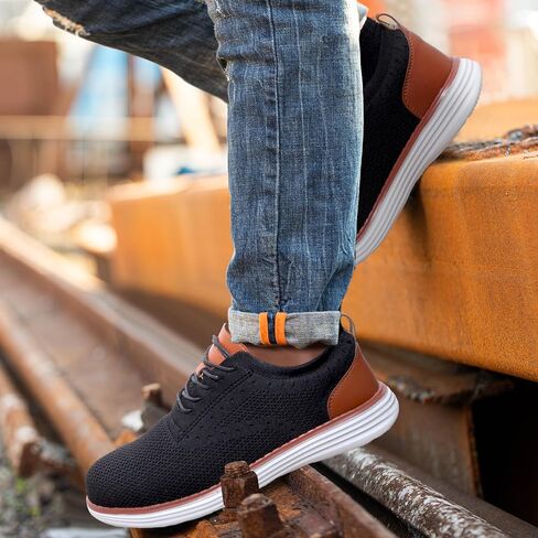 Furuian Steel Toe Shoes for Men Safety Shoes for Men Casual Dress Work Sneakers Lightweight Steel Toe Work Sneakers Comfortable Safety Tennis Oxfords in Kuwait